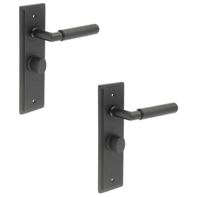 2 PACK Premium Solid Brass Door Handle with Black Backplate for Bathrooms - Solid Brass Interior Handle