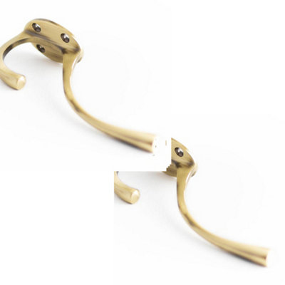 2 PACK Premium Solid Brass Hat & Coat Hook 142mm in Antique Finish - Wall Mounted Clothing Hook