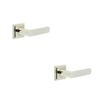 2 PACK Premium Square Stepped Door Handle in Polished Nickel Finish - Solid Brass Interior Handle