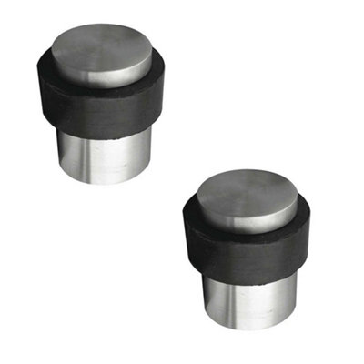2 PACK Premium Stainless Steel Floor Mounted Door Stops 40x30mm - Sleek Satin Finish - Rubber Stopper Protector