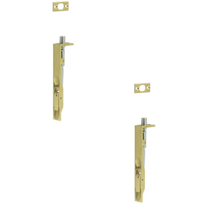 2 PACK Premium Stainless Steel Flush Bolts in Satin Brass - 150mm x 20mm Square Forend