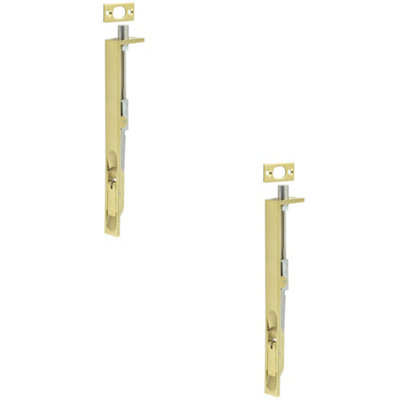 2 PACK Premium Stainless Steel Flush Bolts in Satin Brass - 203mm x 20mm Square Forend