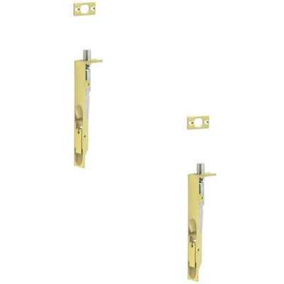 2 PACK Premium Stainless Steel Flush Bolts with Brass Finish - 150mm x 20mm Square Forend