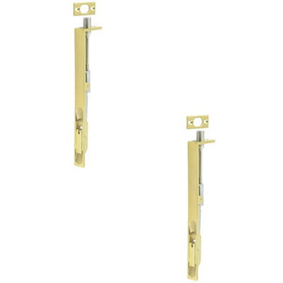 2 PACK Premium Stainless Steel Flush Bolts with Brass Finish - 203mm x 20mm Square Forend