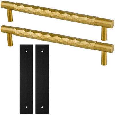 2 PACK - Pull Handle & Contrasting Backplate Set - Designer Diamond T Bar - Satin Brass & Black