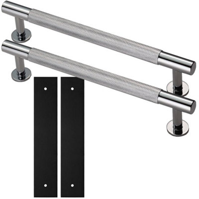 2 PACK - Pull Handle & Contrasting Backplate Set - Knurled Round T Bar ...