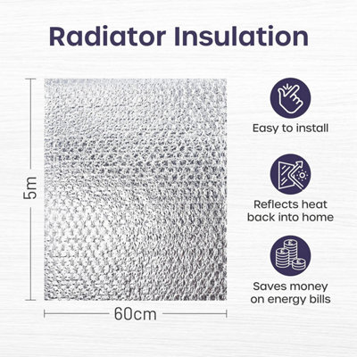 2 Pack Radiator Foil 5m x 60cm Reflector Panels for Enhanced Heat Efficiency Energy Saving Insulation Foil with Adhesive Pads