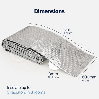 2 Pack Radiator Reflector Foil Insulation 5m x 60cm with Sticky Pads