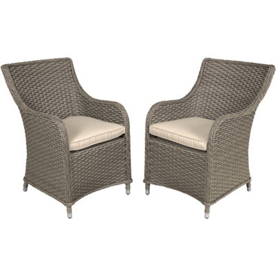 2 PACK Rattan Wicker Garden Dining Chair Set & Cushions - Brown Outdoor Seating