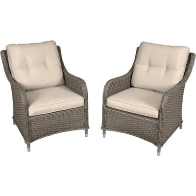 2 PACK Rattan Wicker Garden Dining Chair Set & Cushions - Weatherproof Seating