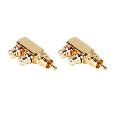 2-Pack RCA Male to Female Right Angle Audio/Video Splitter Adapter