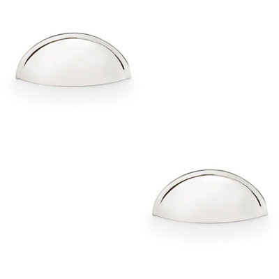 2 PACK - Rear Fixing Cup Handle Polished Nickel 57mm Centres Solid Brass Shaker Unit Pull