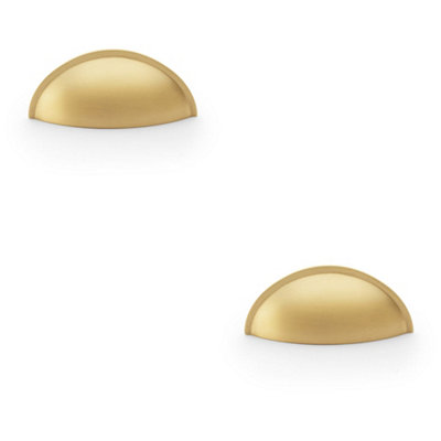2 PACK - Rear Fixing Cup Handle - Satin Brass - 57mm Centres Solid Brass Shaker Unit Pull