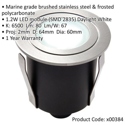 2 PACK Recessed IP67 Guide Light - 1.2W Daylight White LED - Stainless ...