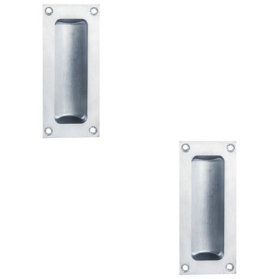 2 PACK - Recessed Sliding Door Flush Pull 102mm x 45mm 10.5mm Depth Satin Chrome