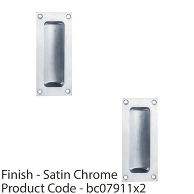 2 PACK - Recessed Sliding Door Flush Pull 102mm x 45mm 10.5mm Depth Satin Chrome