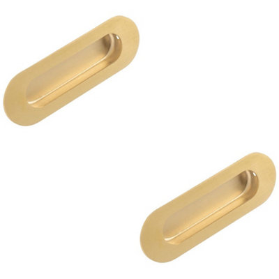 2 PACK - Recessed Sliding Door Flush Pull 102mm x 51mm 12mm Depth Satin Brass Radius