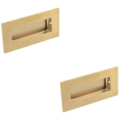 2 PACK - Recessed Sliding Door Flush Pull 102mm x 51mm 12mm Depth Satin Brass