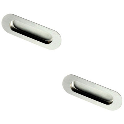 2 PACK - Recessed Sliding Door Flush Pull 102mm x 51mm 12mm Depth Satin Steel Radius