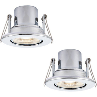 2 PACK Recessed Tiltable Ceiling Downlight - 8.5W Cool White LED Chrome Plate