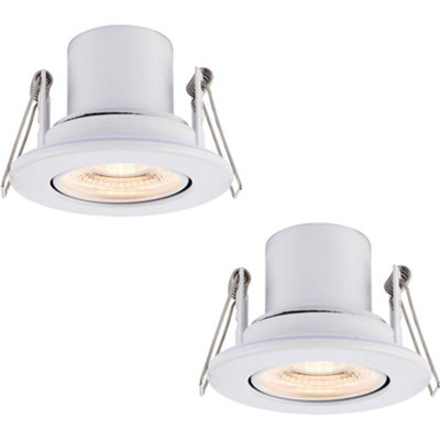 2 PACK Recessed Tiltable Ceiling Downlight - 8.5W Warm White LED - Matt White