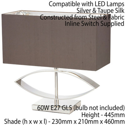 2 PACK Rectangle Table Lamp Light Silver Taupe Shade Square Base Desk Sideboard