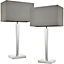 2 PACK Rectangular Table Lamp Light Modern Chrome & Grey Shade Sleek Sideboard