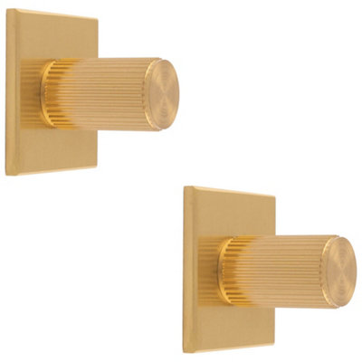 2 PACK - Reeded Cylinder Cabinet Door Knob & Matching Backplate - Satin Brass 40 x 40mm