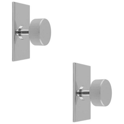 2 PACK - Reeded Radio Cabinet Door Knob & Matching Backplate - Polished Chrome 76 x 40mm