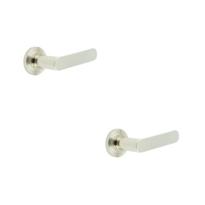 2 PACK Reeded Rose Polished Nickel Door Handle for Stylish Interiors - Solid Brass Interior Handle