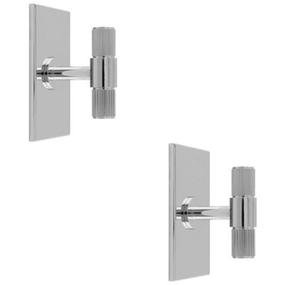 2 PACK - Reeded T Bar Cabinet Door Knob & Matching Backplate - Polished Chrome 76 x 40mm