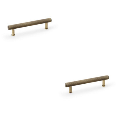2 PACK - Reeded T Bar Pull Handle - Antique Brass 128mm Centres SOLID BRASS Drawer Lined