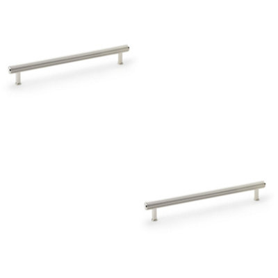 2 PACK - Reeded T Bar Pull Handle - Polished Nickel 224mm Centre SOLID BRASS Drawer Lined