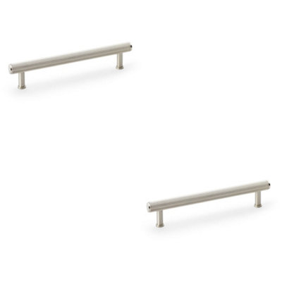 2 PACK - Reeded T Bar Pull Handle - Satin Nickel - 160mm Centres SOLID BRASS Drawer Lined