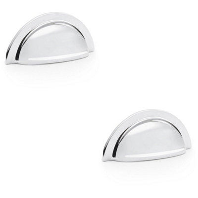 2 PACK - Ridged Cup Handle - Polished Chrome 76mm Centres Solid Brass Shaker Drawer Pull