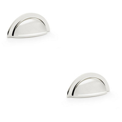 2 PACK - Ridged Cup Handle - Polished Nickel 76mm Centres Solid Brass Shaker Drawer Pull