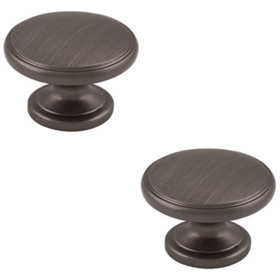 2 PACK - Ring Domed Cupboard Door Knob 32mm Diameter Gun Metal Cabinet Handle