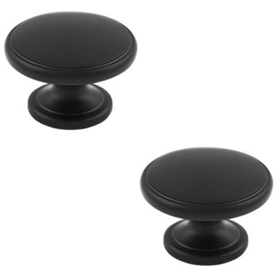 2 PACK - Ring Domed Cupboard Door Knob 32mm Diameter Matt Black Cabinet Handle