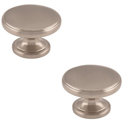 2 PACK - Ring Domed Cupboard Door Knob 38mm Diameter Satin Nickel Cabinet Handle