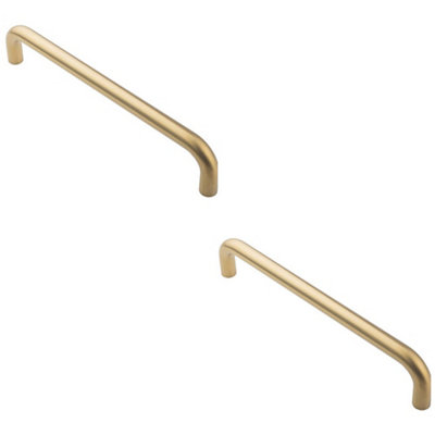 2 PACK - Round D Bar Pull Handle 319 x 19mm 300mm Fixing Centres Satin Brass PVD