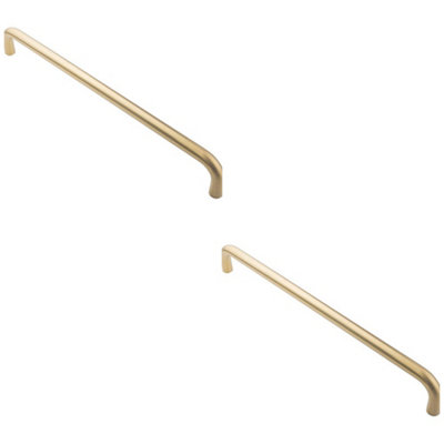 2 PACK - Round D Bar Pull Handle 469 x 19mm 450mm Fixing Centres Satin Brass PVD