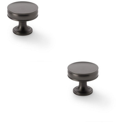 2 PACK - Round Fluted Door Knob - 38mm Diameter Dark Bronze Retro Cupboard Pull Handle