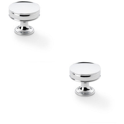 2 PACK - Round Fluted Door Knob 38mm Diameter Polished Chrome Retro Cupboard Pull Handle