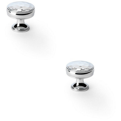 2 PACK - Round Hammered Door Knob - Polished Chrome 32mm Diameter Cupboard Pull Handle
