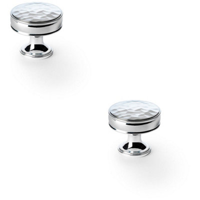 2 PACK - Round Hammered Door Knob - Polished Chrome 38mm Diameter Cupboard Pull Handle