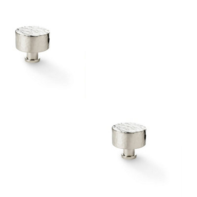 2 PACK - Round Hammered Door Knob - Polished Nickel 35mm Diameter Cupboard Pull Handle