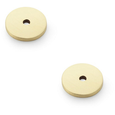 2 PACK - Round Kitchen Door Knob Backplate - Satin Brass 25mm Diameter Circular Plate