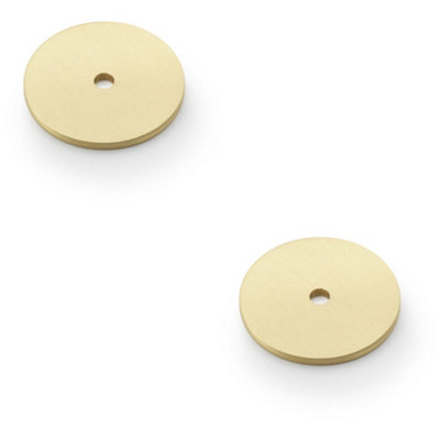 2 PACK - Round Kitchen Door Knob Backplate - Satin Brass 35mm Diameter Circular Plate