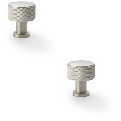 2 PACK - Round Knurled Door Knob - 29mm Diameter Satin Nickel Radio Cupboard Pull Handle