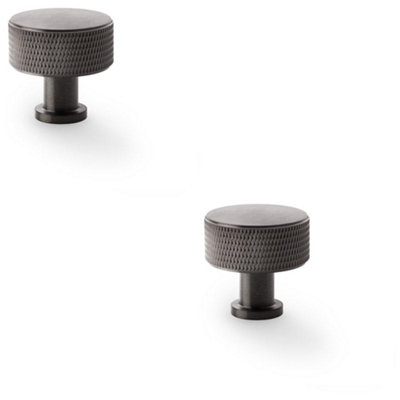 2 PACK - Round Knurled Door Knob - 35mm Diameter Dark Bronze Radio Cupboard Pull Handle